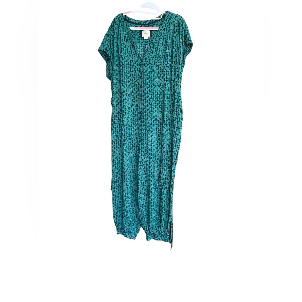 Chic ANTHROPOLOGIE MAEVE  Teal Jumpsuit with Geometric Design